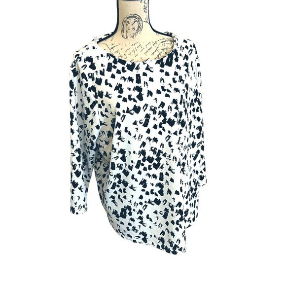 Mellowday Tops - NEW Melloday Knit Blouse White Black Blouse Long Sleeve Shirt Top Stretchy 2X